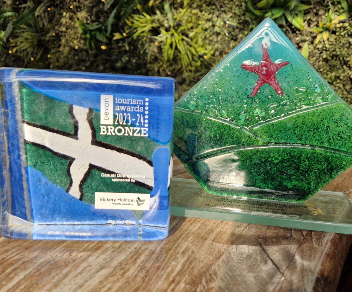 Glass award trophies for Devon and Southwest Tourism Awards